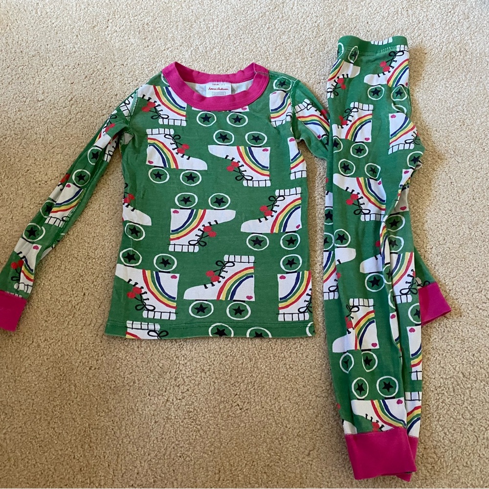 Hanna Andersson Green Roller Skate Long John Pajama Set Size 5 (110)